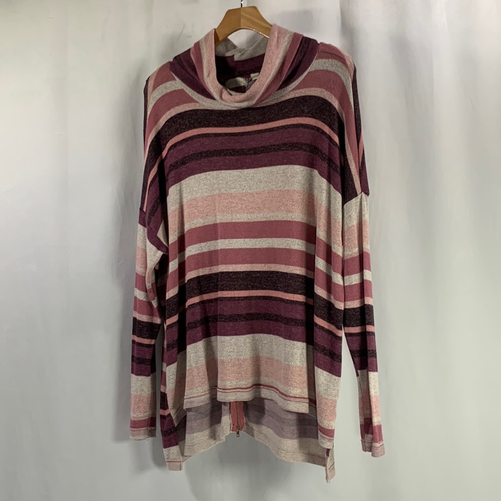 Altar’d State Oversized Striped Back‎ Zipper Pullover Cowl Neck Sweater Size S